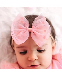 Sweet Wink Baby Girls Flocked Heart Valentine's Day Tulle Bow Baby Headband