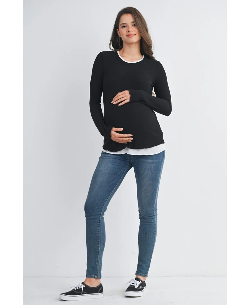 Hello Miz Maternity Ribbed Layer Contrast Long Sleeve Top