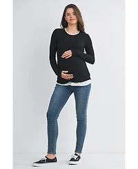 Hello Miz Maternity Ribbed Layer Contrast Long Sleeve Top