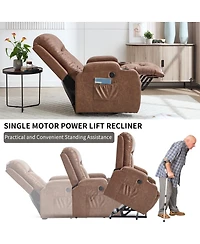 Maison Boucle Faux Leather Power Lift Recliner for Elderly with Massage & Heat, Infinite Position Chair Usb, Cup Holders, Heavy-Duty Base