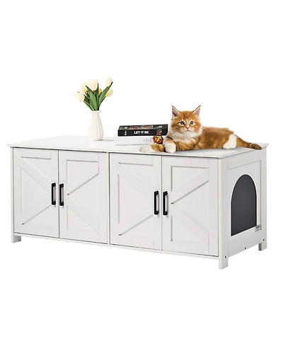 Cozito Double-Compartment Wooden Litter Box Enclosure, White