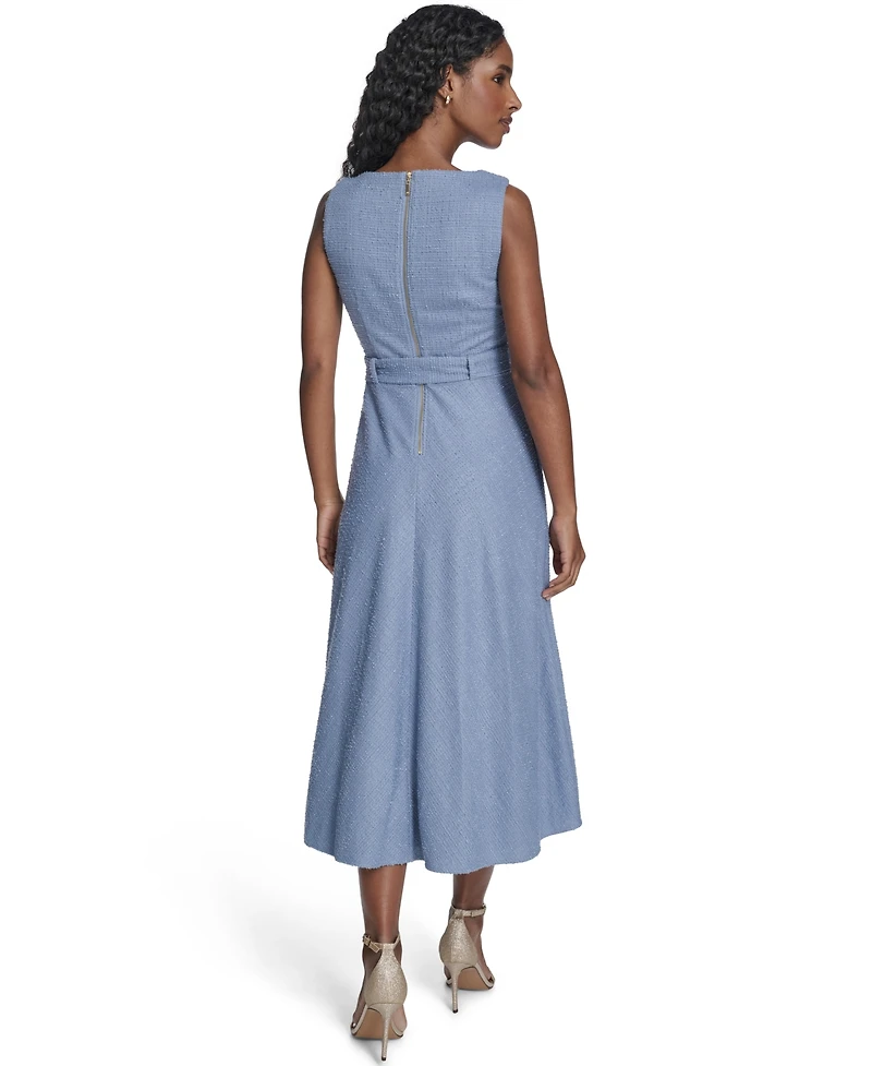 Jessica Howard Women's Sleeveless Square Neck Self Sash Midi Dress