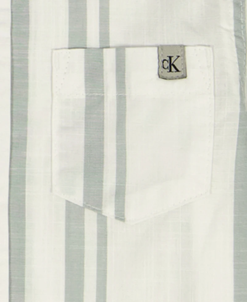 Calvin Klein Boys' Toddler 2T-4T Striped Short-Sleeve Shirt and Twill Shorts, 2-Piece Set
