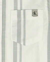 Calvin Klein Boys' Toddler 2T-4T Striped Short-Sleeve Shirt and Twill Shorts, 2-Piece Set
