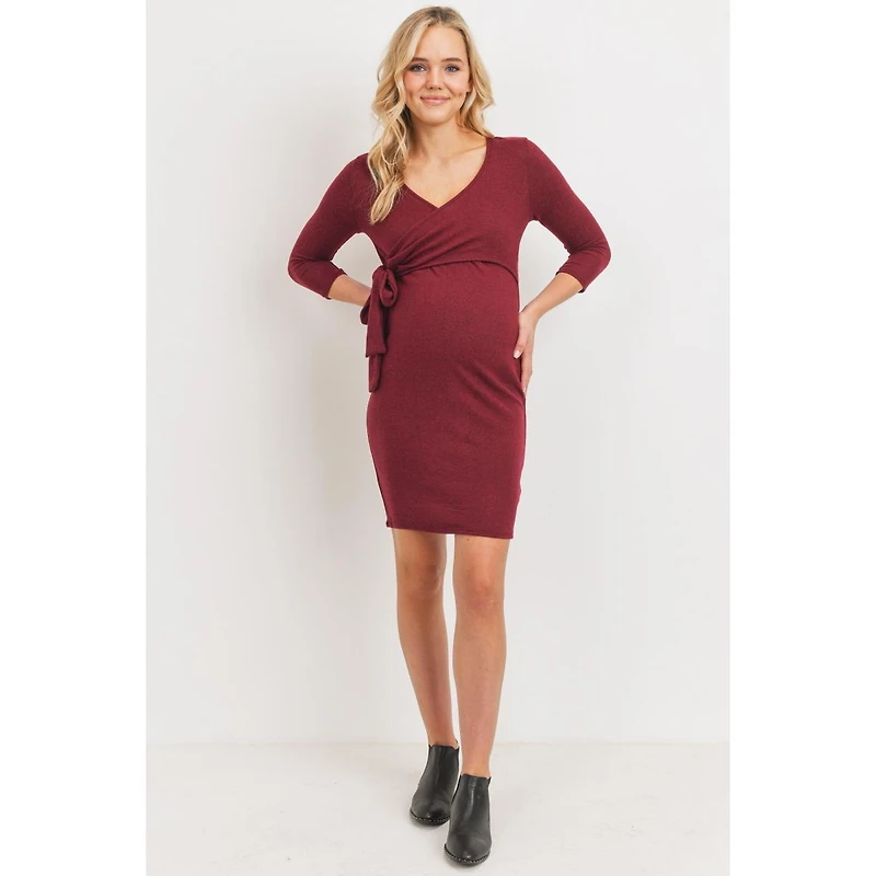 Hello Miz Maternity V Neck Wrap 3/4 Sleeve Nursing Dress