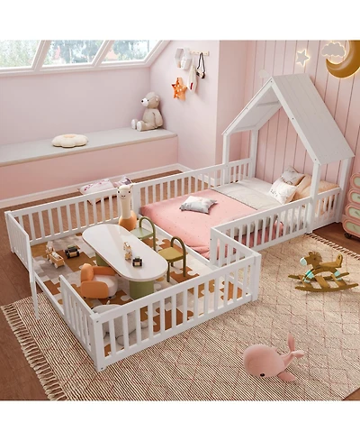 Streamdale Furniture Full Size House Floor Bed with Door & Guardrails