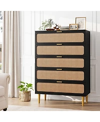 gaomon Rattan Dresser with 5 Drawers, Tall Modern Closet with Deep Storage