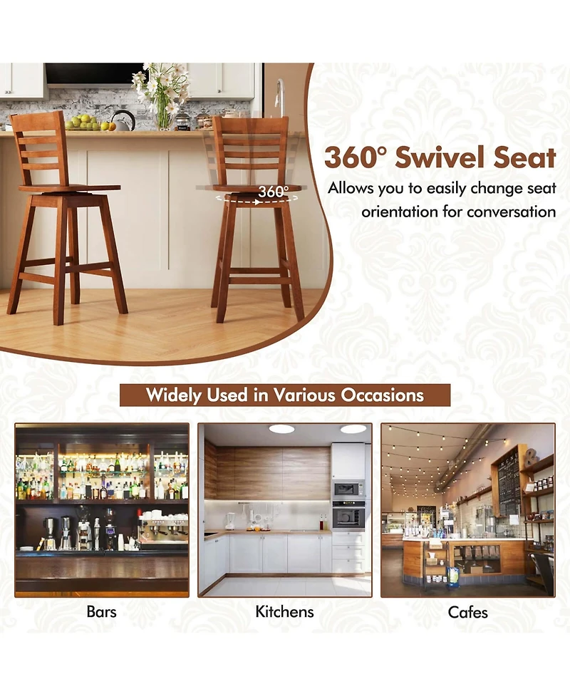 Costway 2 Pcs 24.5" Counter Height Bar Chairs Swivel Bar Stools with Hollow Backrest