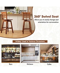 Costway 2 Pcs 24.5" Counter Height Bar Chairs Swivel Bar Stools with Hollow Backrest
