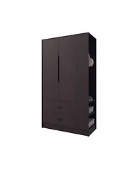 Fm Furniture Sehili 3-Door Wardrobe with Drawer, Side Shelves & Hanging Rods, Contemporary Wenge Finish