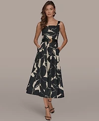 Donna Karan New York Petite Sleeveless Belted Midi A-Line Dress