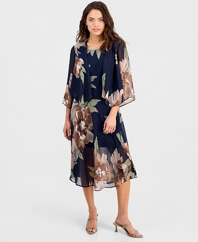 Robbie Bee Petite Floral Chiffon Jacket Dress