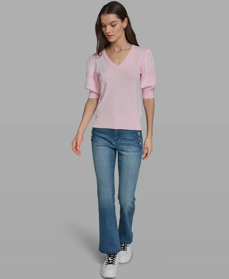 Karl Lagerfeld Paris Petite Floral Print V-Neck Sweater