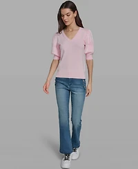 Karl Lagerfeld Paris Petite Floral Print V-Neck Sweater