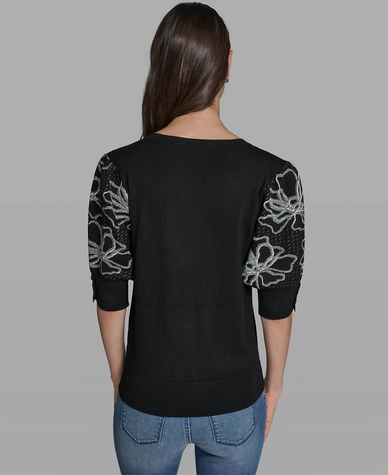 Karl Lagerfeld Paris Petite Floral Print V-Neck Sweater