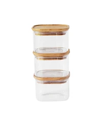 Pebbly Square Glass Canisters With Bamboo Lid, Set of 3