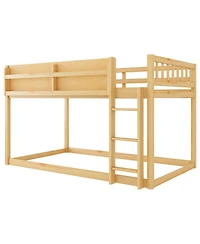 Cesicia Wood Kids Juniors Low Twin Over Bunk Bed Floor with Ladder and Built-in Shelf