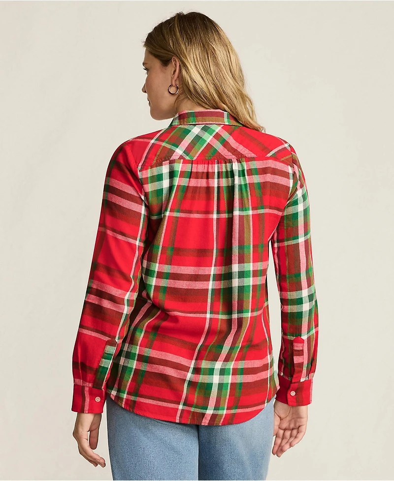 Lands' End Women's Petite Flannel Boyfriend Fit Long Sleeve Shirt