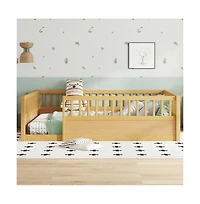 Cesicia Montessori Wooden Floor Bed with Safety Fence Kids Low Profile Play Bed Frame for Bedroom & Playroom