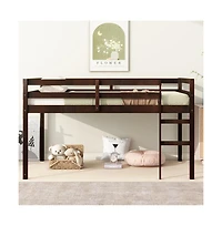 Cesicia Twin Loft Bed with Ladder Rubber Wood Platform Storage Space & Guardrails