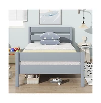Cesicia Twin Bed with Headboard & Footboard Solid Rubber Wood Space-Saving