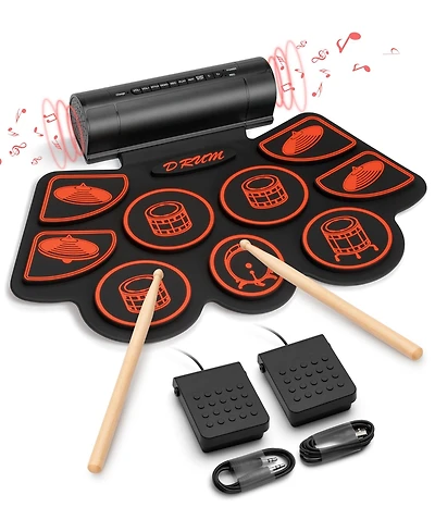 Sugift Kids Roll-Up Electronic Drum Set with Speakers, Headphone Jack & Foot Pedals