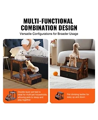 Cozito Pet Bunk Bed & Window Perch with Removable Stairs, Rustic Brown