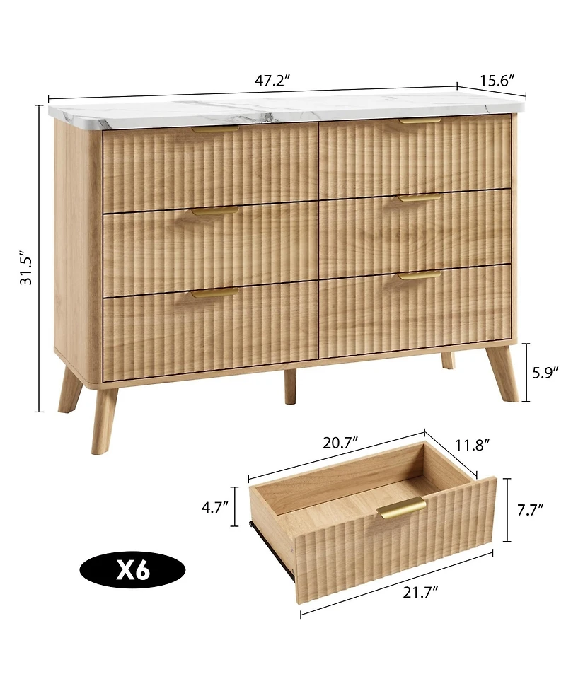 gaomon Fluted Dresser for Bedroom with 6 Deep Drawers