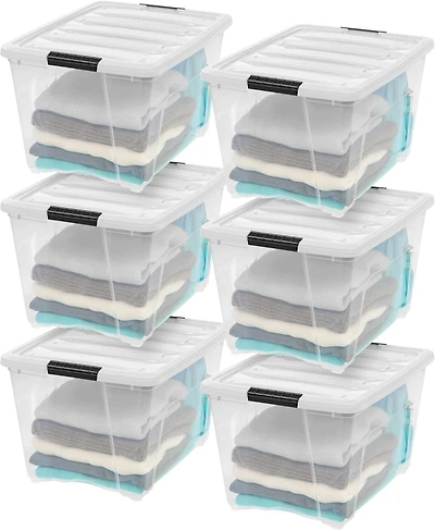 Iris Usa 54 Qt Stackable Plastic Storage Bins with Lids, 6 Pack, Latches, Durable Nestable Containers, Secure Pull Handle