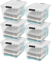 Iris Usa 54 Qt Stackable Plastic Storage Bins with Lids, 6 Pack, Latches, Durable Nestable Containers, Secure Pull Handle