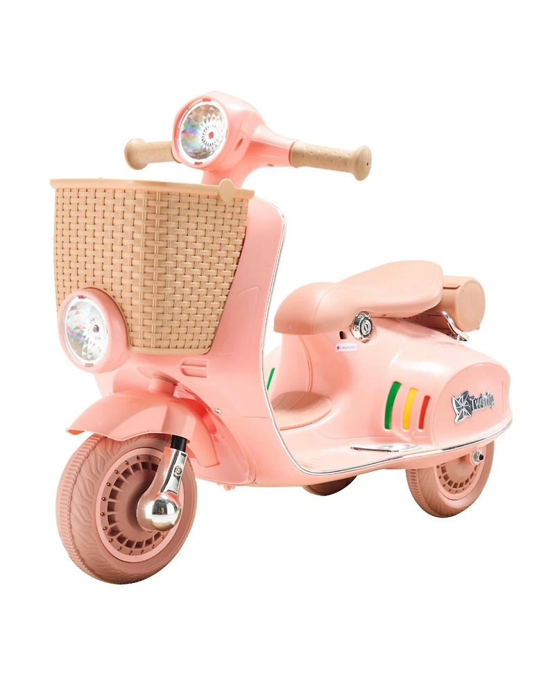 Sugift 12V Kids Ride On Motorcycle Trike with Storage Basket & Training Wheels