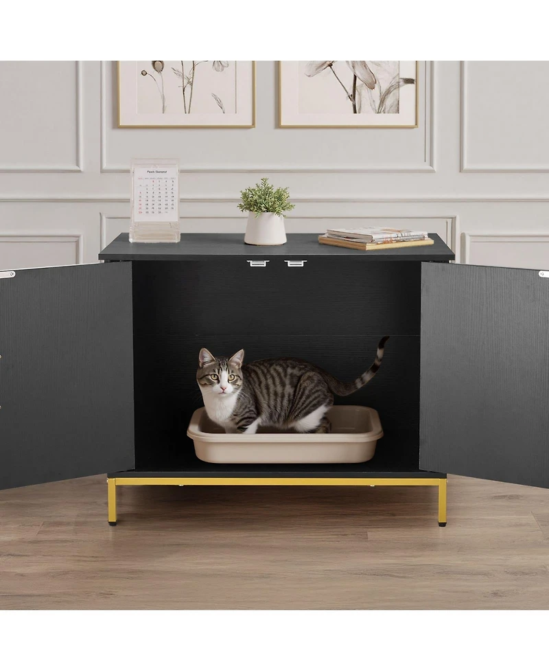 Cozito Modern Wooden Litter Box Enclosure with Metal Legs, 27.6