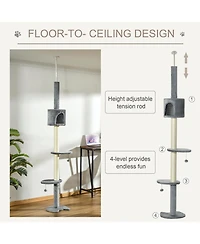 Aostirmotor 85.5" Cat Tree with Scratching Post, Hanging Balls