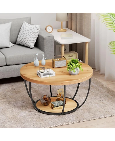 Lovmor Modern 2 Tier Round Coffee Table Space Saving Accent for Living Room