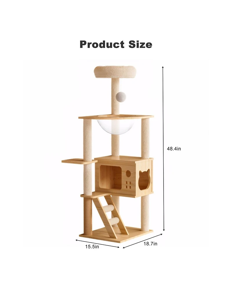 Aostirmotor 48.8" Modern Cat Tower with Sisal-Covered Scratching Posts and Top Perch