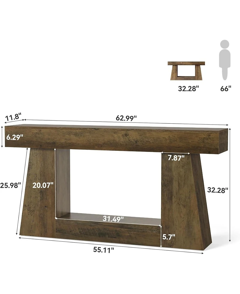 Tribesigns 63" Farmhouse Console Table with Storage, Rustic Long Sofa Table for Entryway & Behind Couch, Narrow Hallway Table