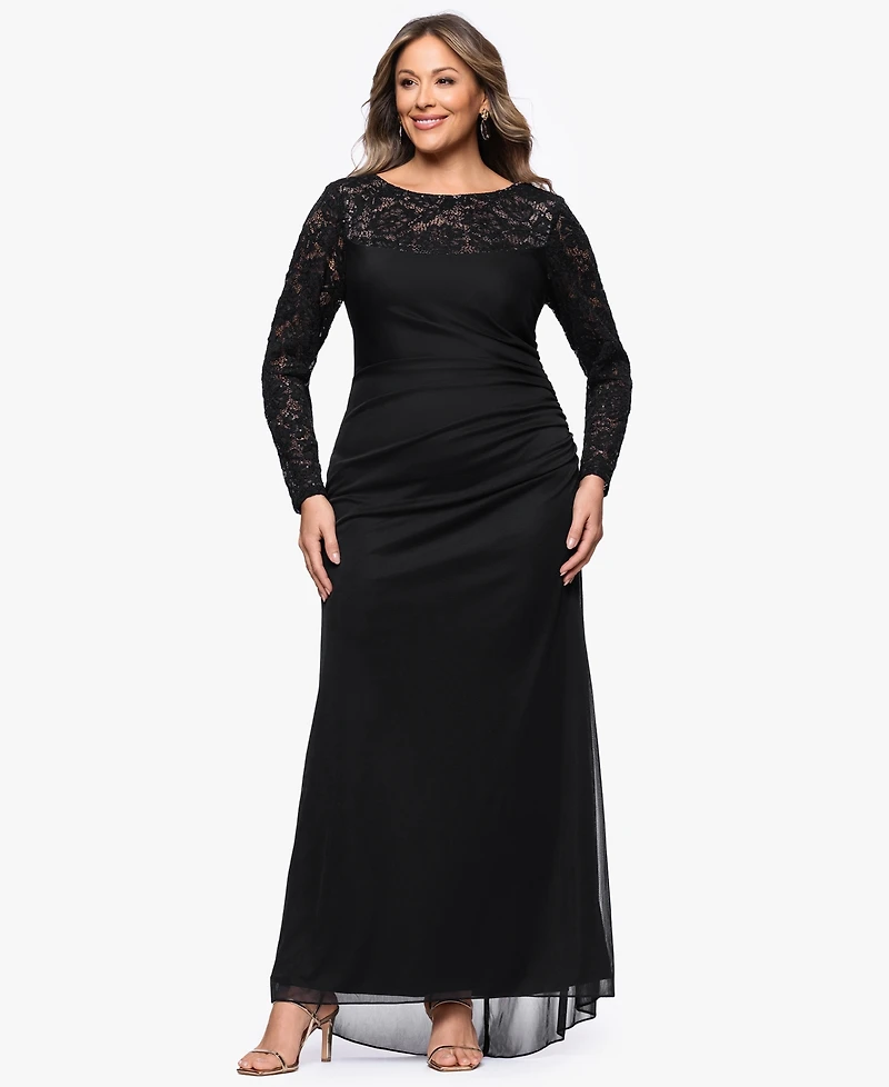 B&A By Betsy and Adam Plus Long-Sleeve Lace Back Sheath Dress