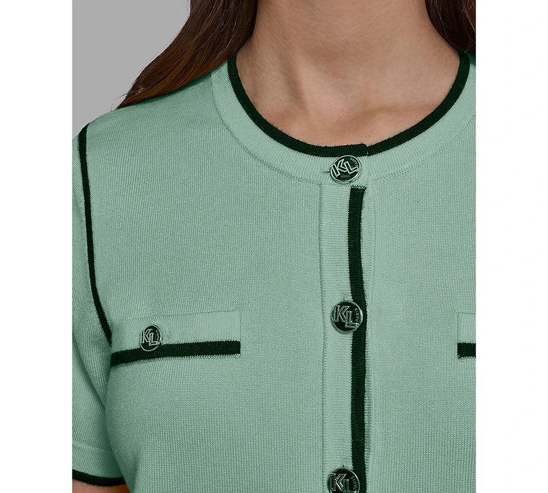 Karl Lagerfeld Paris Petite Short-Sleeve Tipped Sweater