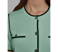 Karl Lagerfeld Paris Petite Short-Sleeve Tipped Sweater