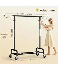 Raybee 75" W Heavy Duty Clothes Rack Load 450 Lbs, Metal Garment Storage with Shelf, Lockable Wheels & Anti-Slip Stoppers, Rolling Clothing Rack