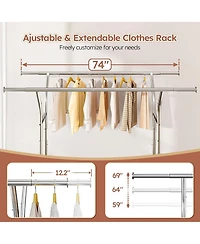 Raybee 74" W Heavy Duty Clothes Rack, Double Rods Clothing Rack Load 630 Lbs, Rolling Clothes Racks for Hanging Clothes 400+, Garment Rack