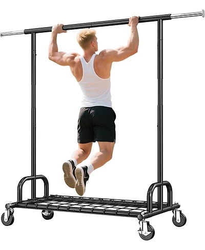 Raybee Heavy Duty Clothes Rack，Rolling Clothing Rack Load 485 Lbs, Extendable & Adjustable Portable Commercial Garment Rack with Wheels