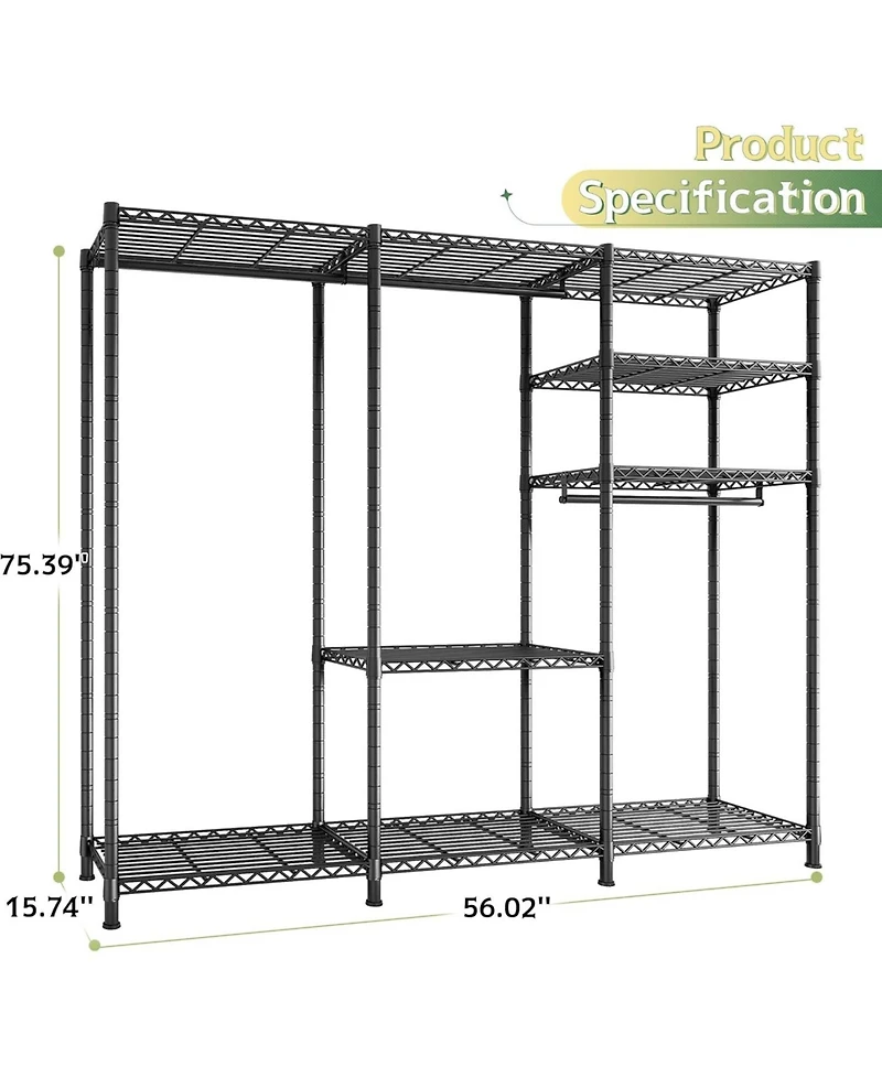Raybee Heavy Duty Clothes Rack Load 800 Lbs, Adjustable Clothing Racks for Hanging Clothes, Clothing Rack with Shelves for Bedroom,Basement