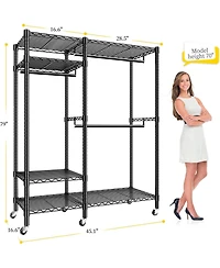 Raybee 79" H Clothes Rack Heavy Duty with Wheels, Clothing Rack for Hanging Clothes Rolling Portable Closet, 45" Wx17 Dx79 H