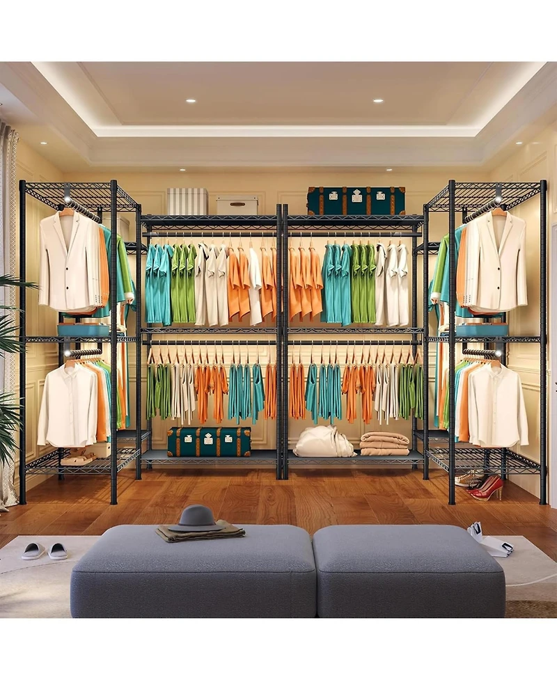 Raybee L Shaped Clothes Rack for Corner, Clothing Racks for Hanging Clothes, 900LBS Heavy Duty Clothes Rack Garment Rack 74.5" W X 18" D X 7