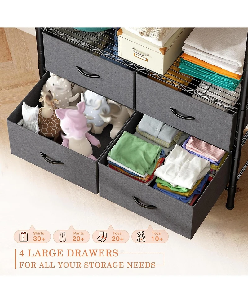 Raybee Clothes Rack with 4 Drawers and Shelves,Heavy Duty Clothing Rack for Hanging Clothes,Portable,Sturdy and Durable