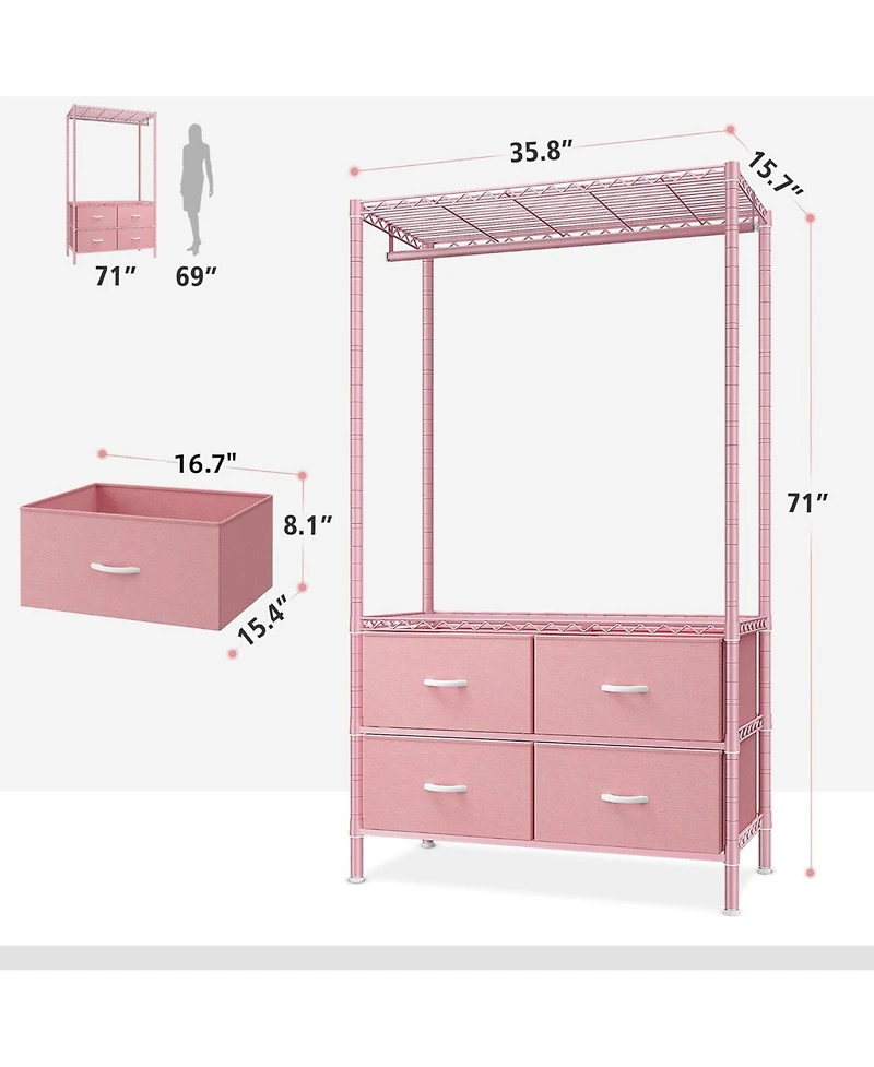 Raybee Heavy Duty Clothing Rack with Drawers and Shelves