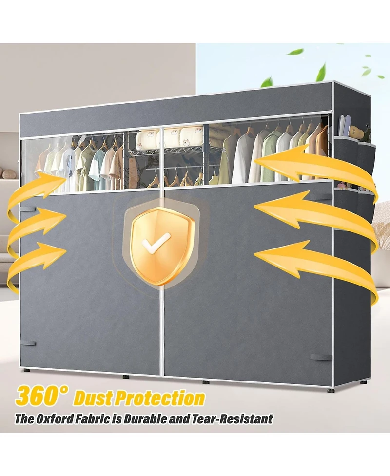 Raybee Clothes Rack with Cover,Clothing Racks for Hanging Clothes Heavy Duty,Portable Closet with Shelves,Adjustable,Loads 905 Lbs