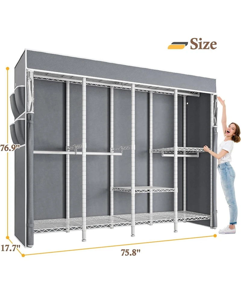 Raybee Clothes Rack with Cover,1100 Lbs,Clothing Racks for Hanging Clothes Heavy Duty,Portable Closet with Shelves,Adjustable