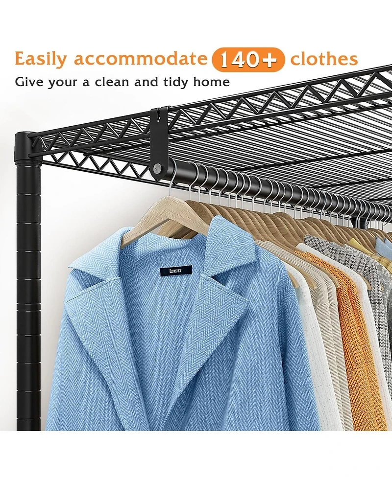 Raybee Clothing Rack with Wheels,Clothes Rack for Hanging Clothes,Portable Closet,2 Shelves